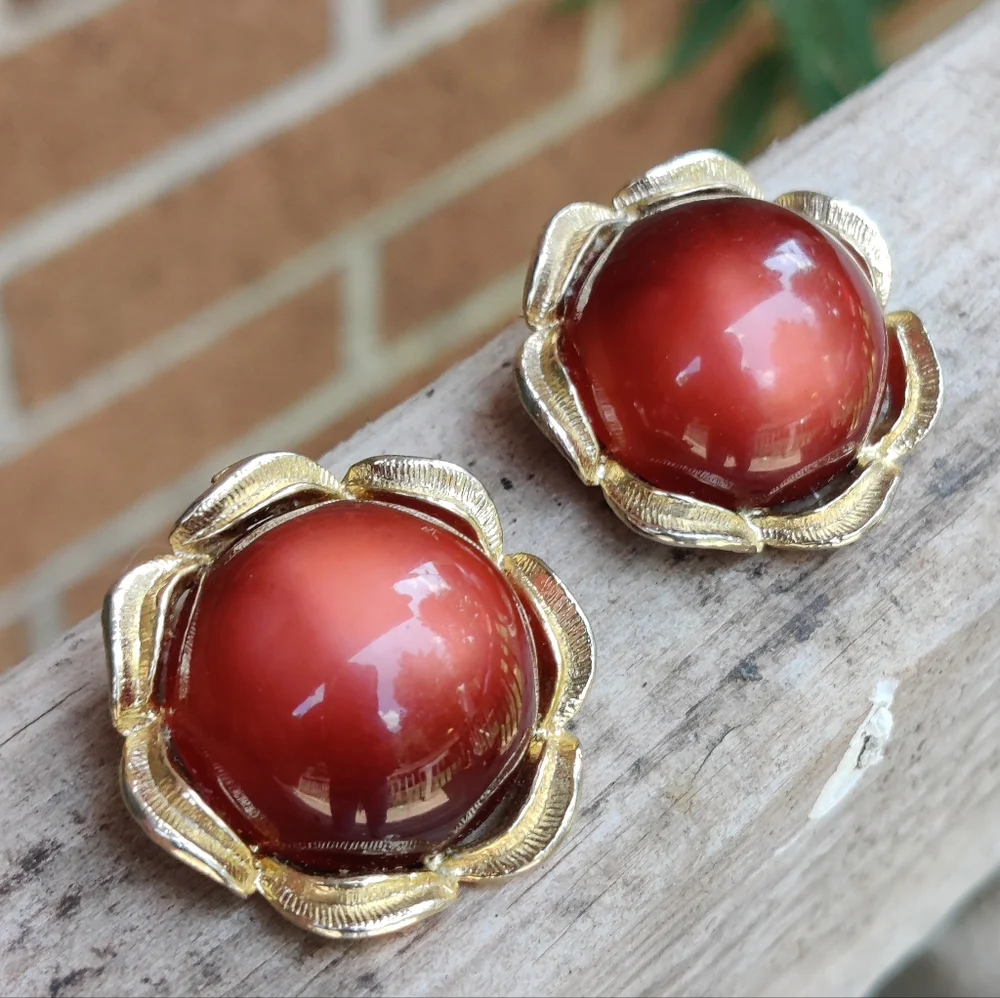 Vintage red moonglow lucite earrings